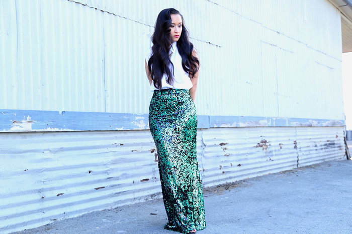 Teal sequin maxi skirt sale