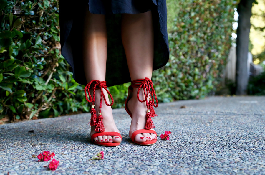 Red store tassel sandals